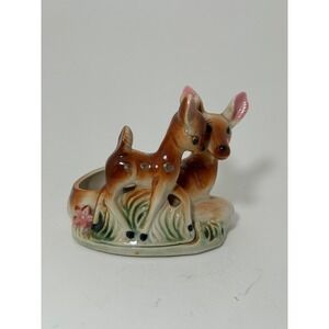 Vintage Ceramic Deer Fawn Planter Figurine Mid Century Woodland Kitsch Brown
